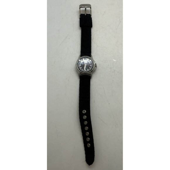 Dakota Round Stainless Steel Watch Canvas Black Band Mineral Glass Crystal 3 ATM - Picture 3 of 7